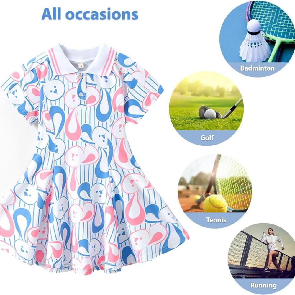 ASEGI - Girl's Active Sports Dress, Short Sleeve, Golf and Tennis Performance